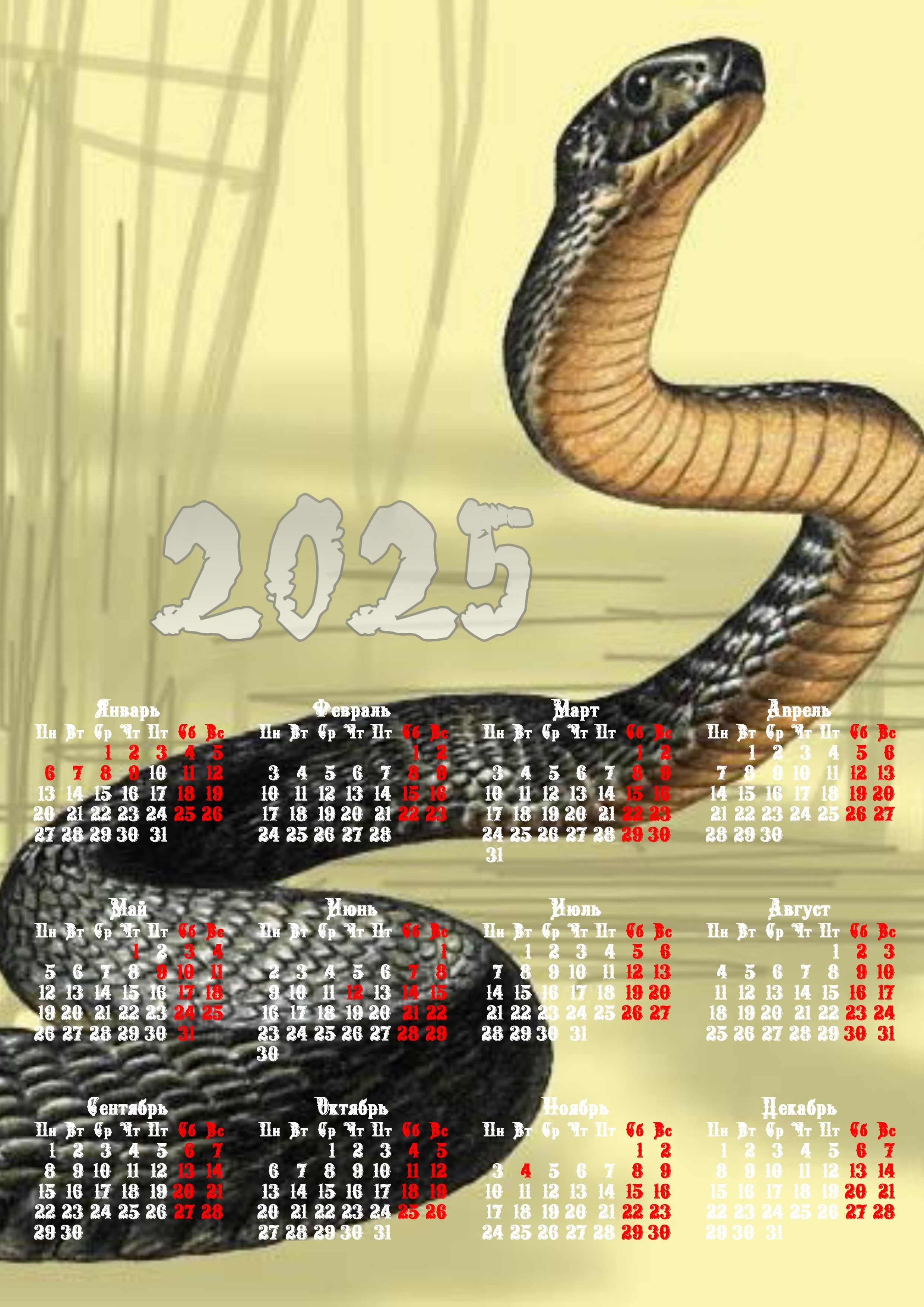 Год тигра 2025. Год змеи календарь. Календарь на 2025 год. Год змея. Календарь 2025 год змеи.